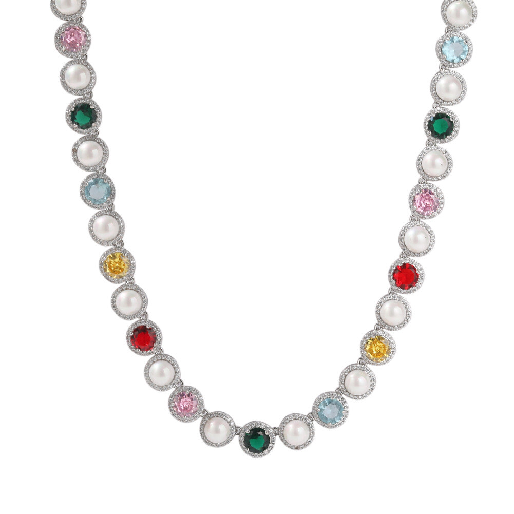 Mens Jewelry Hip Hop Pearl Colorful Necklace Pearl Bracelet Chain Men Women Gift