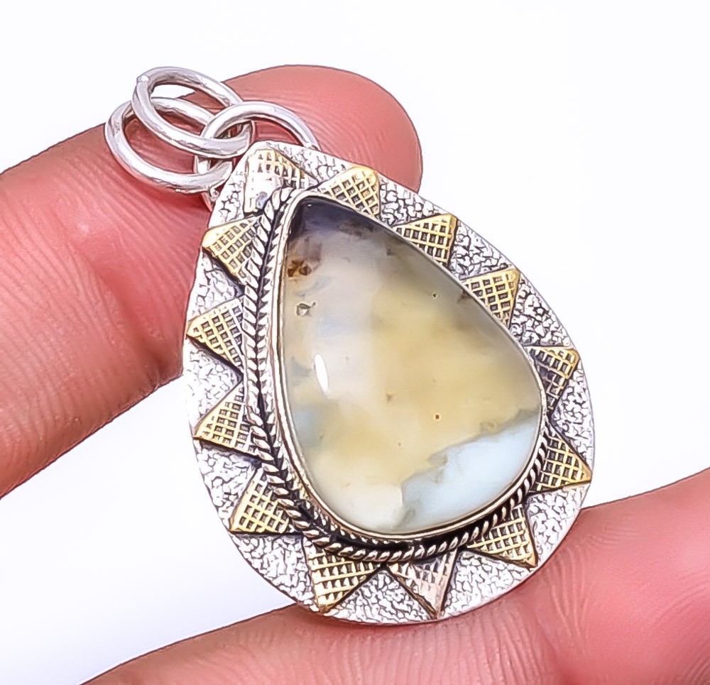 Fluorite 925 Sterling Silver Two Tone Pendant 1.72″ P1735117, Christmas Gift