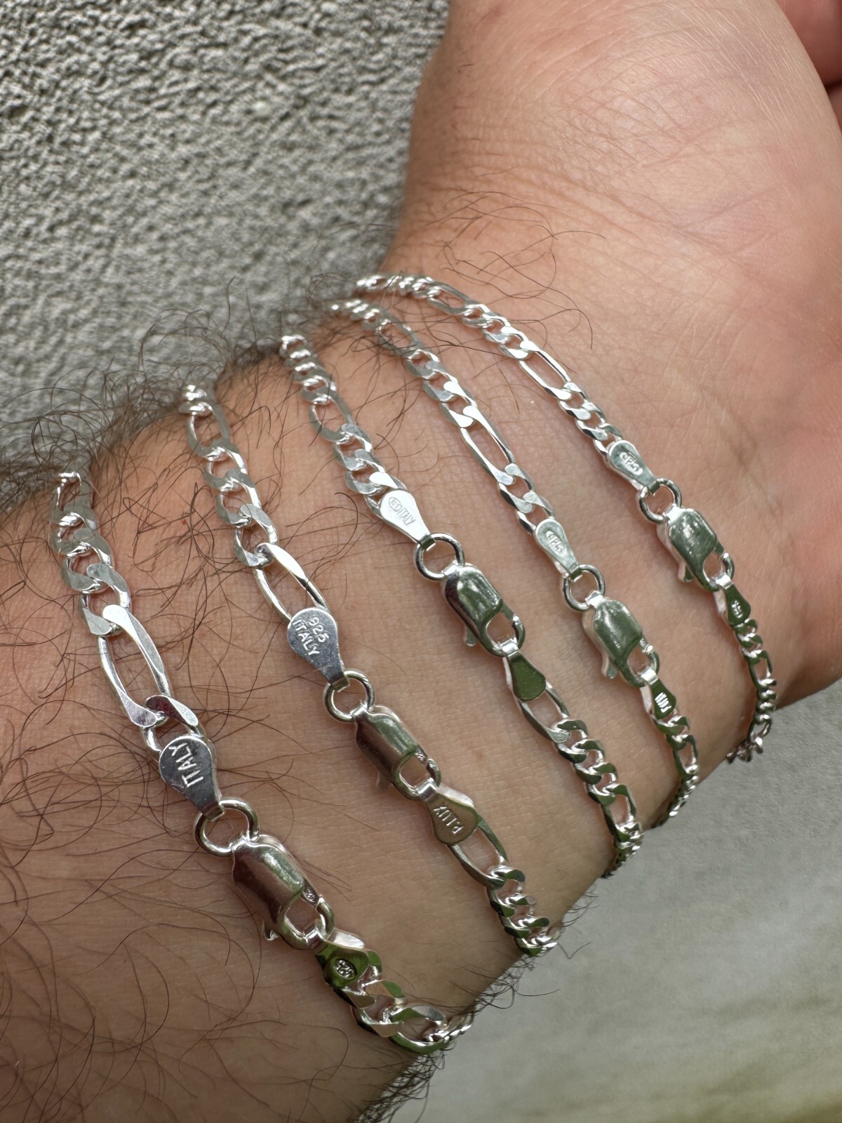 Cadena o Pulsera Figaro de Plata Esterlina 925 Sólida 2.5-15mm Hecha en Italia