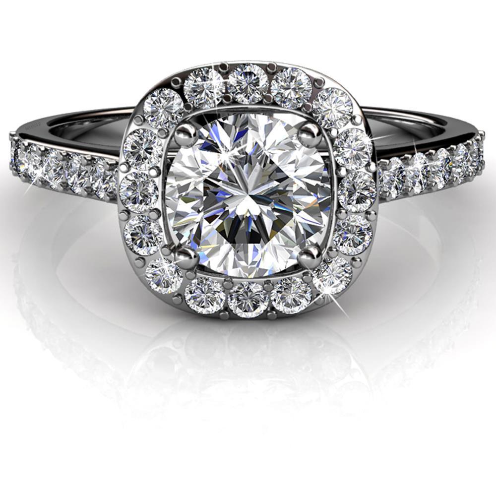 18K White Gold Plated Ring w/ Solitaire Design Crystals by Matashi (US Size #7)