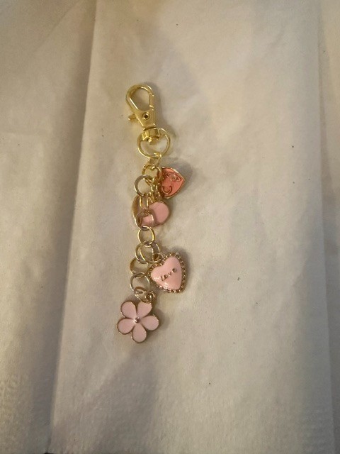 Pink Love Bag Charm Zipper Pull Gold Lobster Clasp Handmade Flower Heart 3.8″