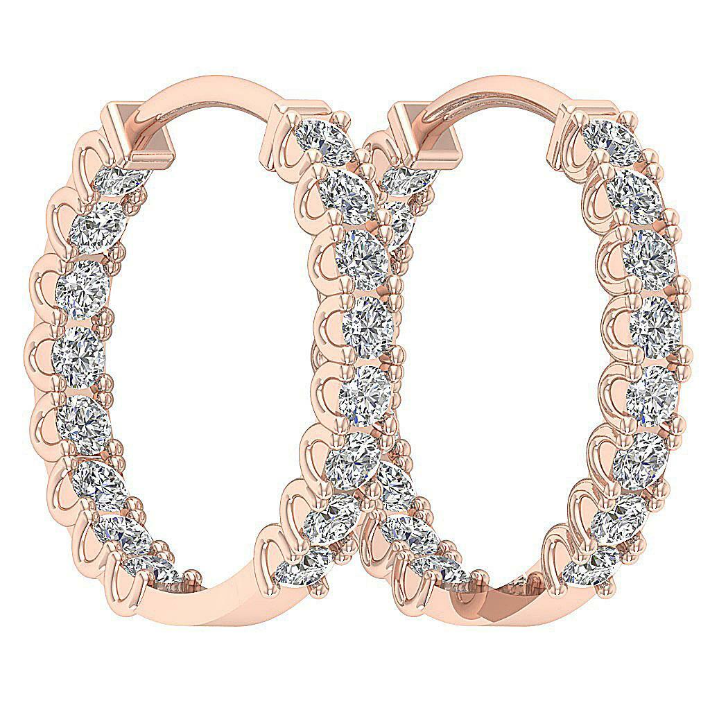 In Outside I1 G 0.55 Ct Genuine Diamond Hoop Earrings 14K Solid Gold 0.60 Inch