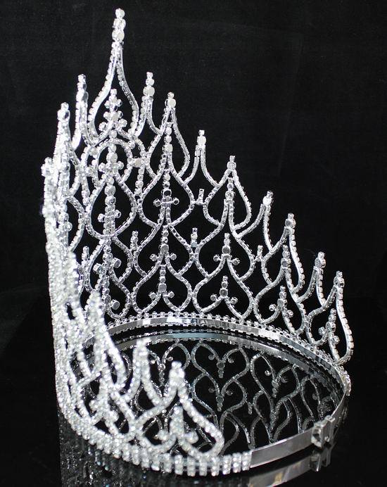 BEAUTY QUEEN CROWN TIARA CLEAR AUSTRIAN RHINESTONE CRYSTAL PAGEANT LARGE T1413