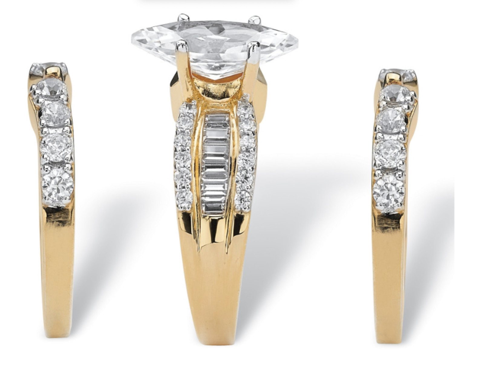 MARQUISE CUT 2 PIECE GP RING SET 14K GOLD STERLING SILVER 5 6 7 8 9 10