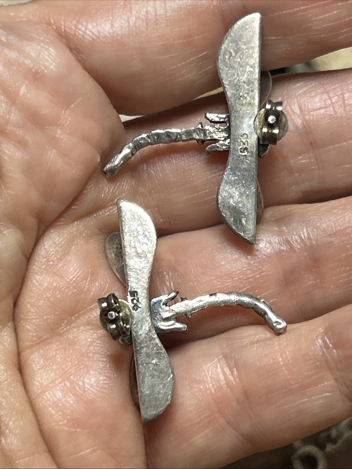 47. Vintage Sterling 925 DRAGONFLY Detailed Stud Earrings 30mm x 25mm, 8g