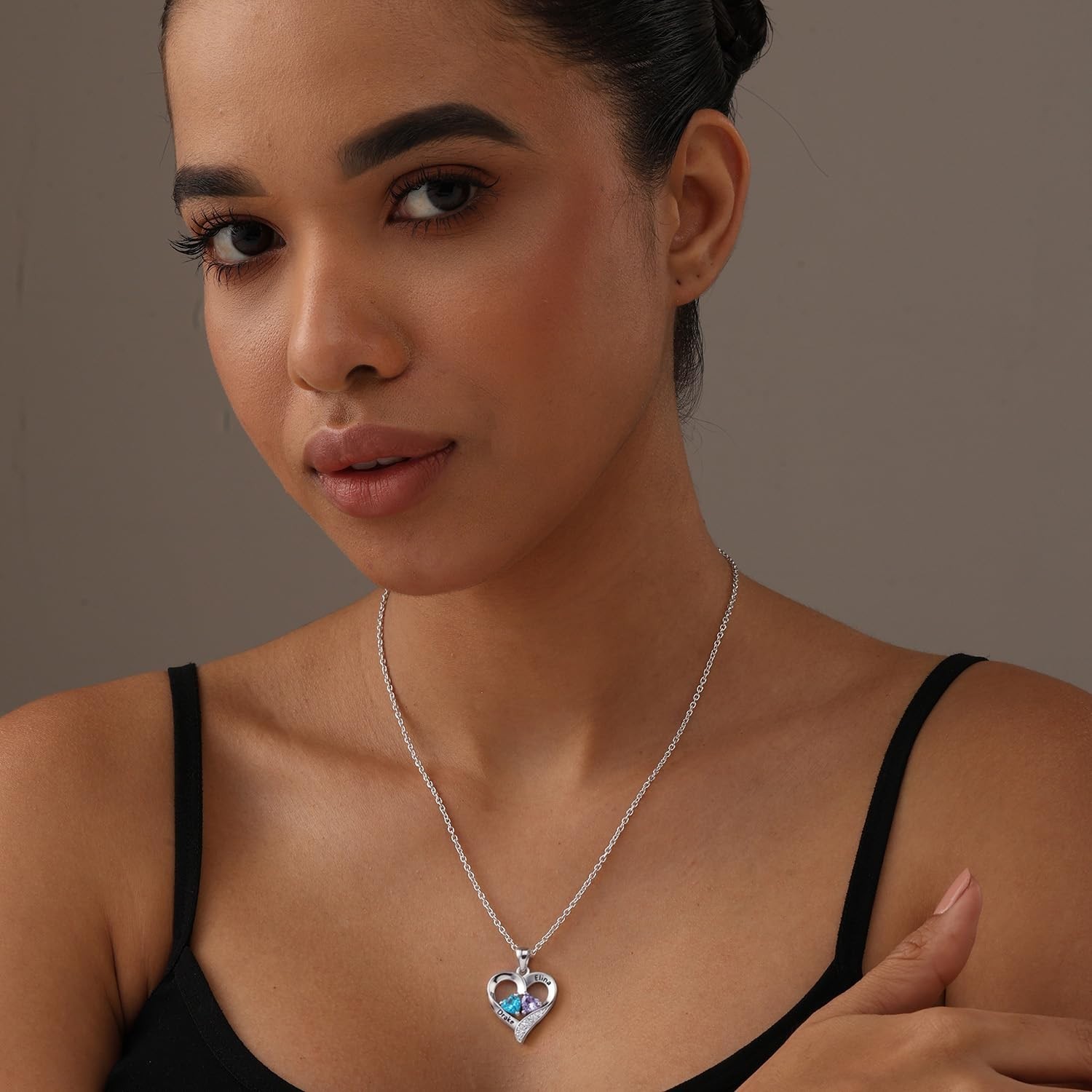 Personalized Name Birthstone Heart Pendant Necklace Gift Jewelry for Women Teen