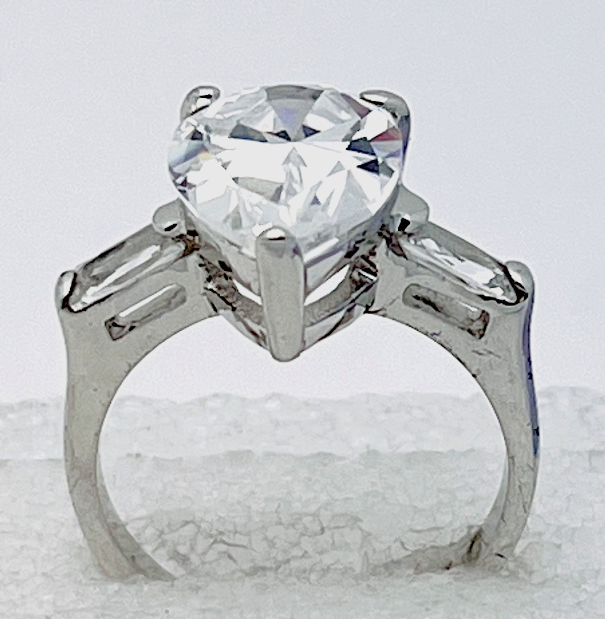 Sterling Silver 925 5.4 Gram Prong Set CZ Pear Baguette Ring Size 7 1/2