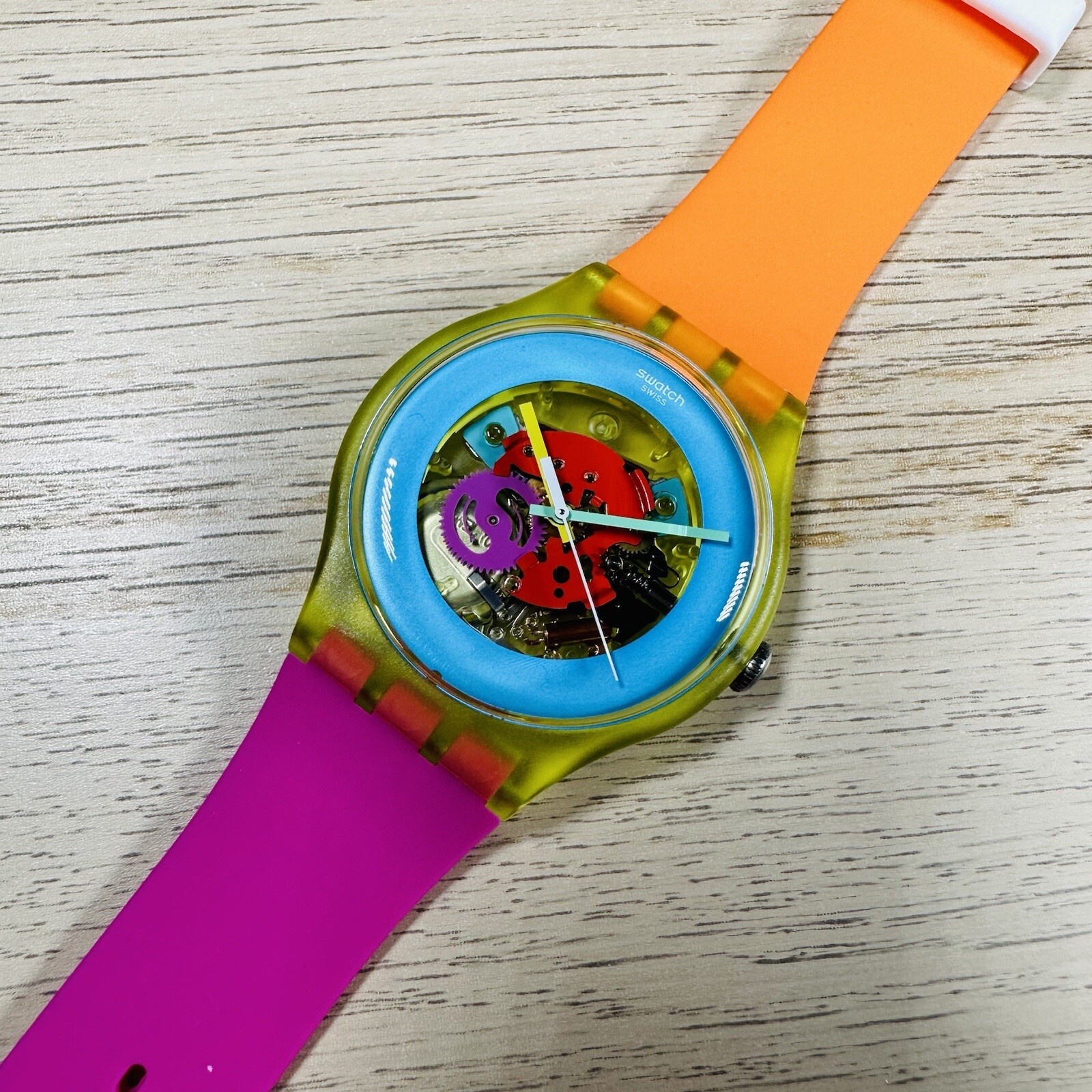NEW✅ Swatch Color Palette SUOJ101 Skeleton 41mm Orange Pink Silicone Watch