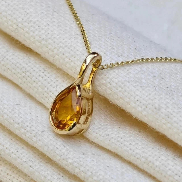 2Ct Pear Cut Lab Created Yellow Citrine Women’s Pendant 14K Yellow Gold Plated