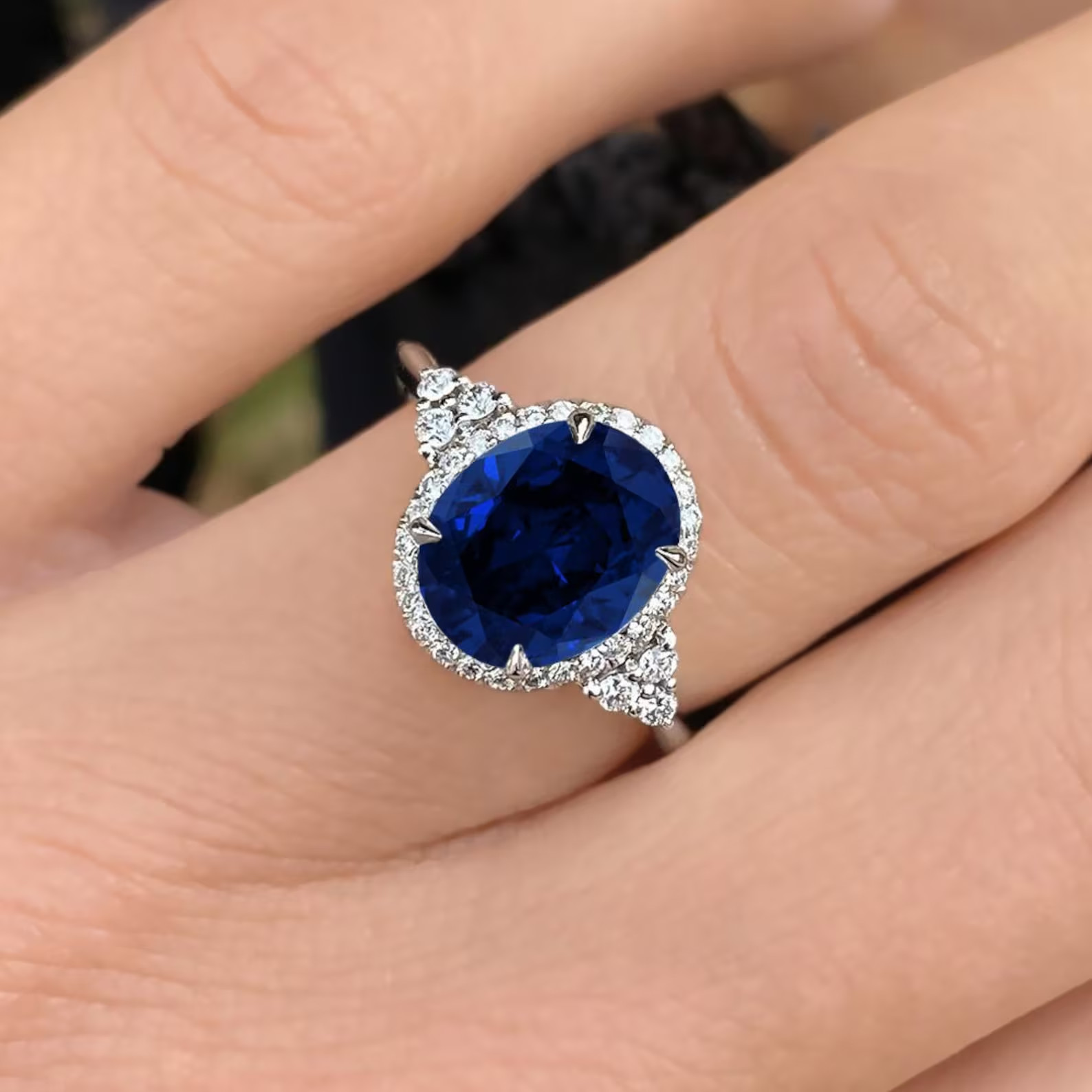 5.40 Ct Oval Natural Sapphire & Diamond Wedding Ring 14K White Gold Size 6