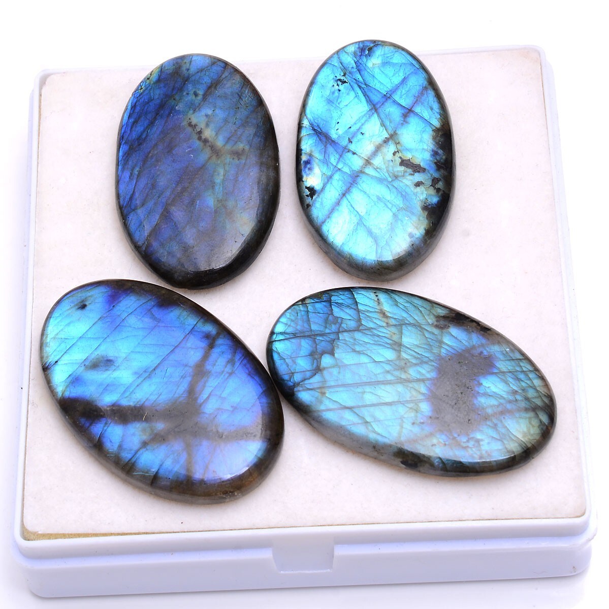 4 Pcs Natural Labradorite Blue Shine 44mm-47mm Oval Pendant Size Gemstones Lot