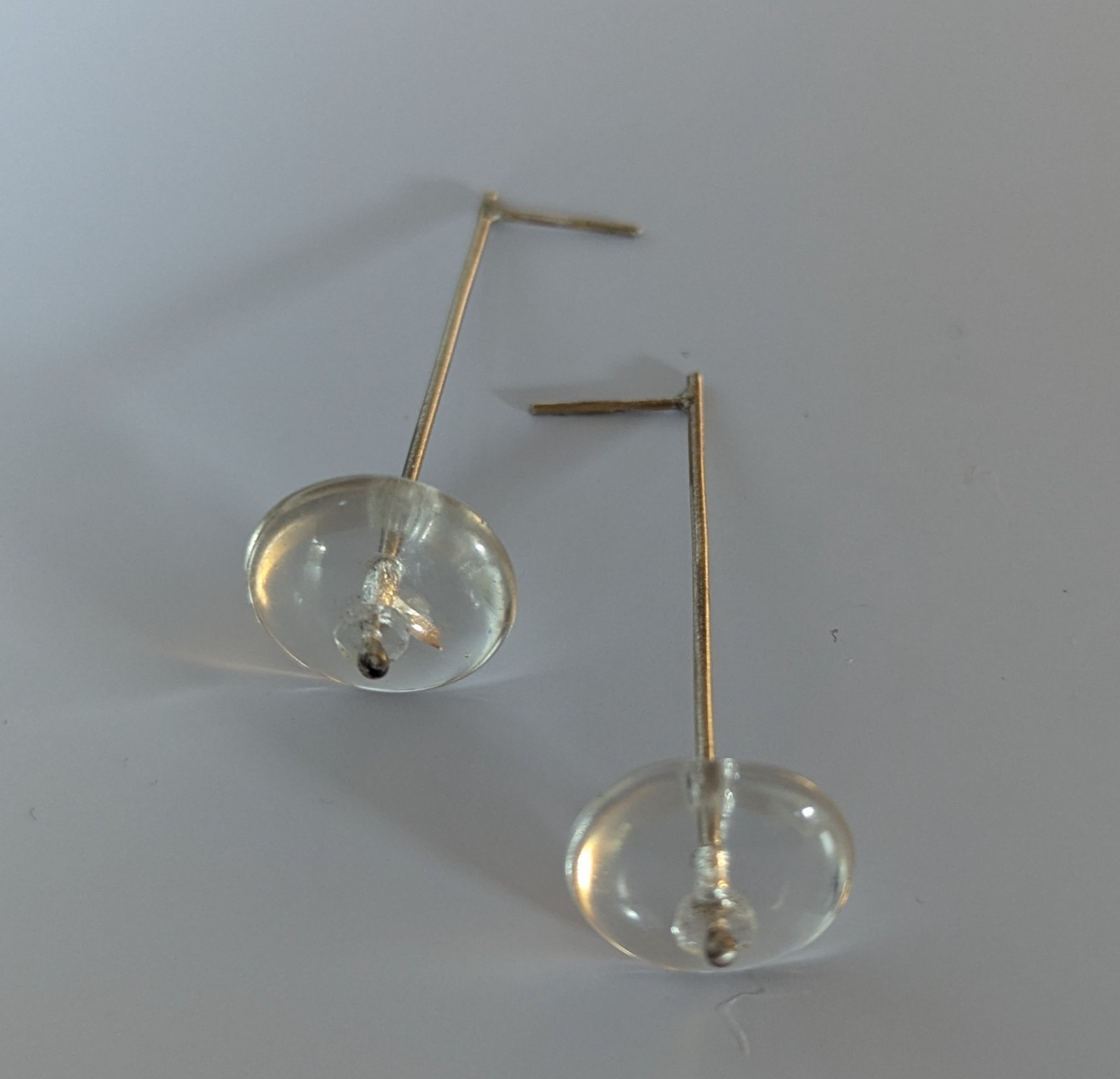 Artisan Hand Made Sterling Silver Abstract Earrings with vintage Quartz bead