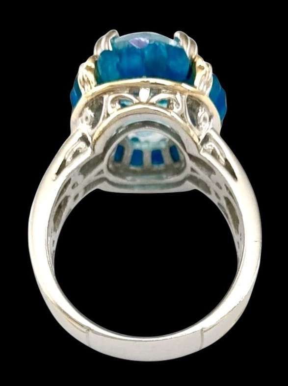 GEMS EN VOGUE Sterling Silver Gold Plated PARAIBA COLOR TOPAZ~NEON APATITE Ring