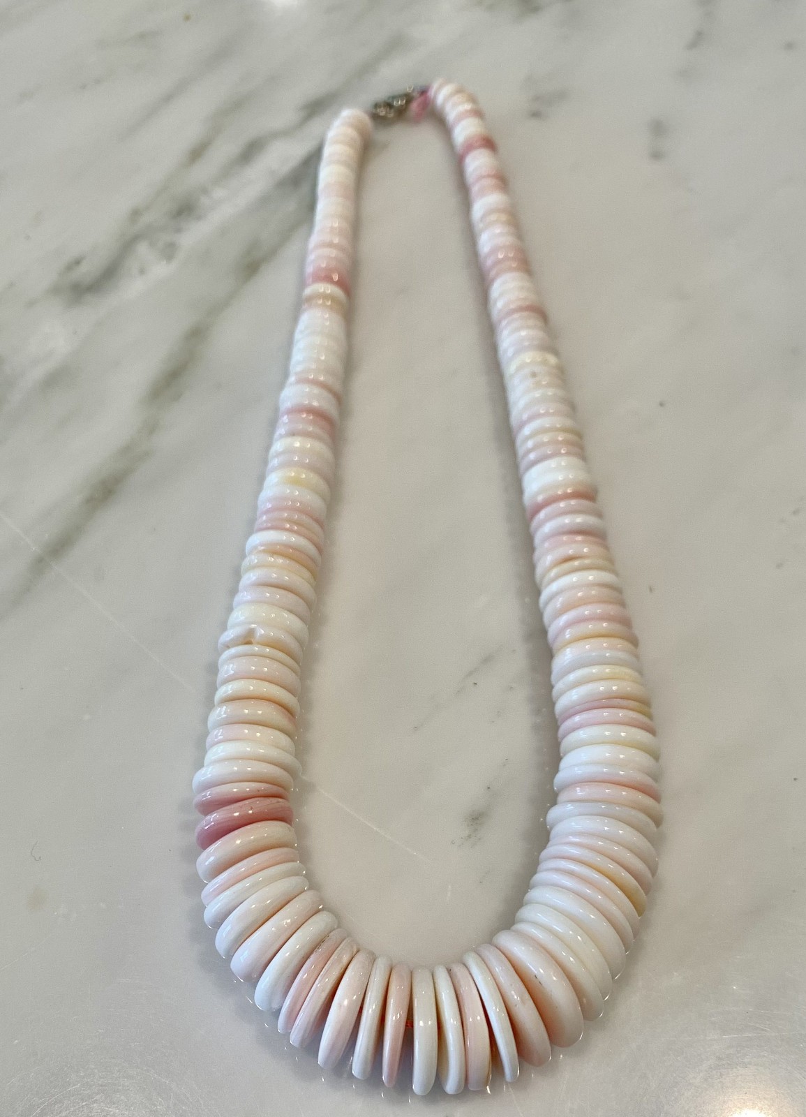 Pink, Peach, Cream and White Conch Large Beaded Shell Necklace, Just Made