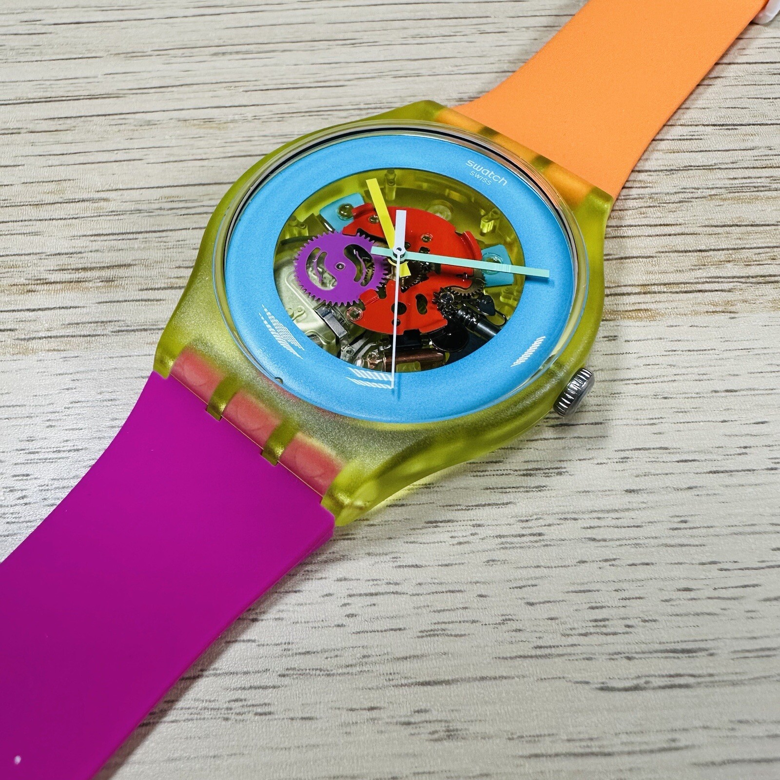 NEW✅ Swatch Color Palette SUOJ101 Skeleton 41mm Orange Pink Silicone Watch