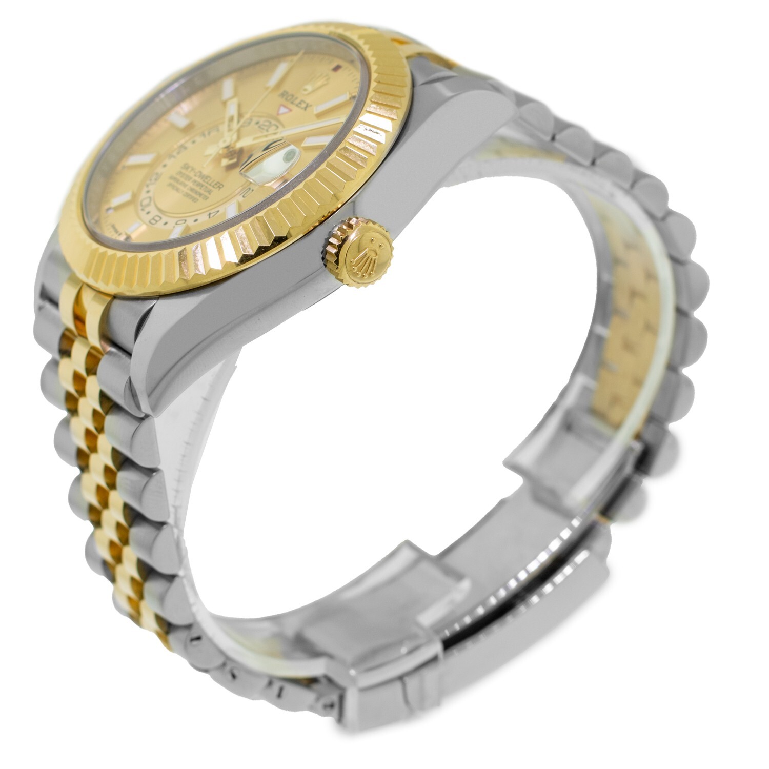 Rolex Sky-Dweller 42mm Yellow Gold & Steel Champagne Dial Fluted Bezel 336933