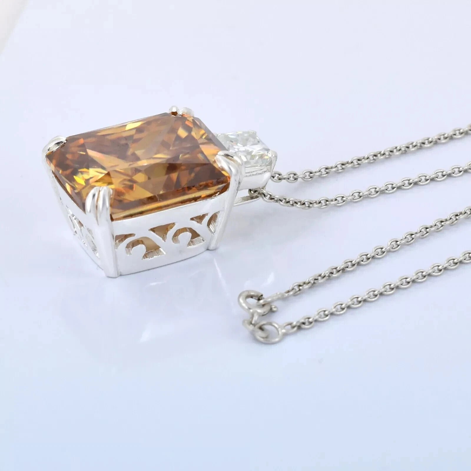 15 Ct Champagne Treated Diamond Pendant Radiant Cut VVS1 Certified Birthday Gift
