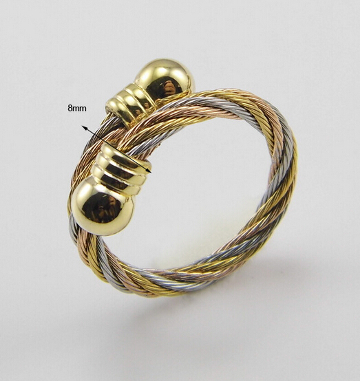 Silver/Gold/Rose Gold Stainless Twisted Cable Wire Bangle & Ring Jewelry Set