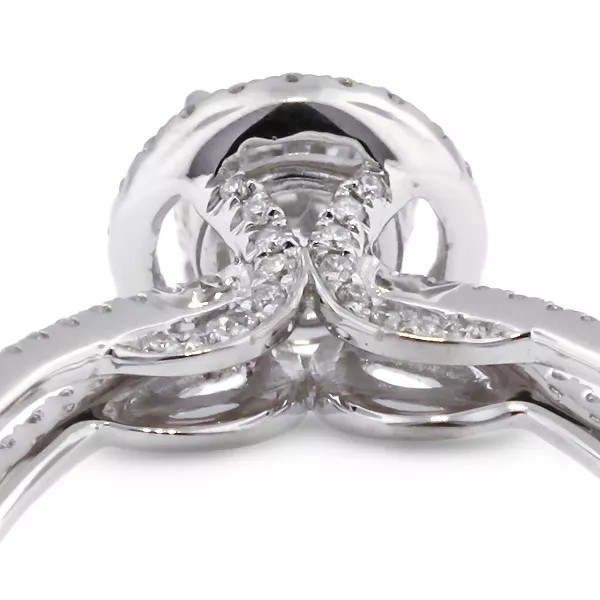 18K Gold Side Stone Engagement Ring Halo 1.18 Carat Round Natural Diamond H SI1