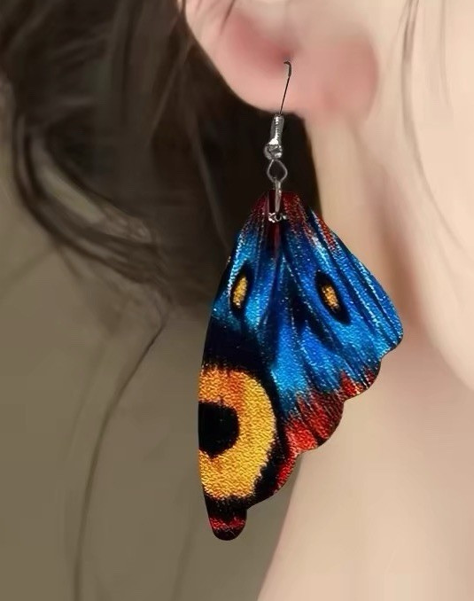 Handcrafted Butterfly Dangle Earrings Blue Yellow Red Black Plastic Animal Theme