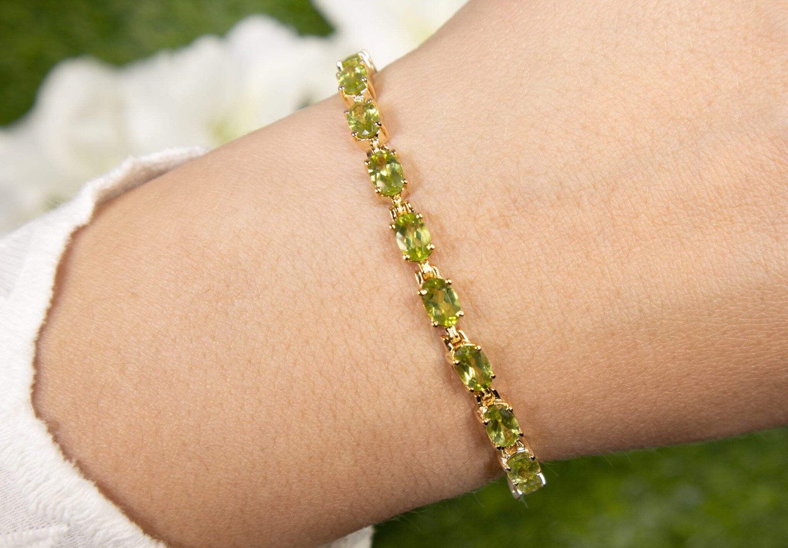 Natural Peridot Tennis Bracelet 8.6ct Oval Cut Sterling Silver 7 inch Womens