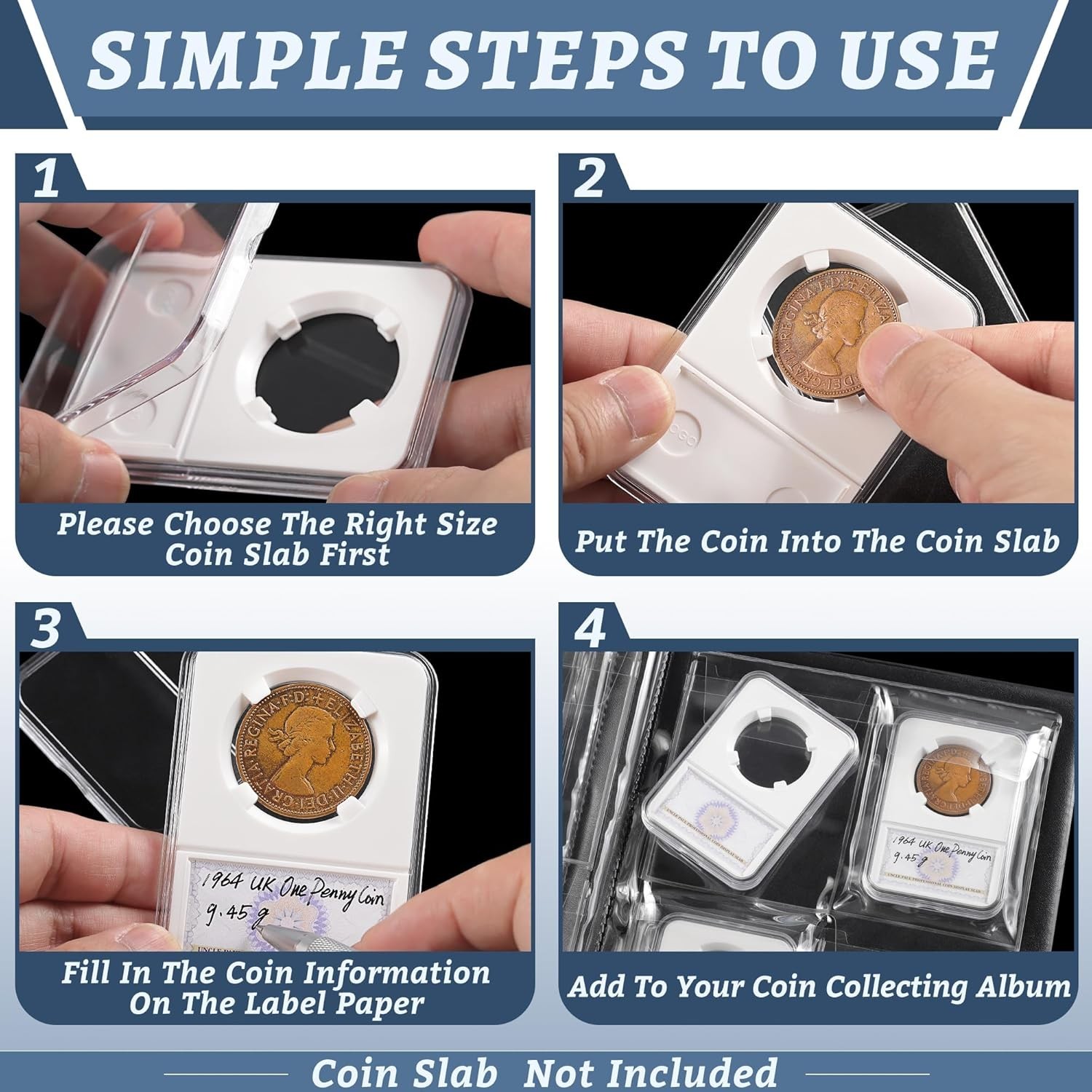 Coin Slab Book – 16 Pockets Cover Album Coin Black 7.5× 9.1in[16 Pockets]