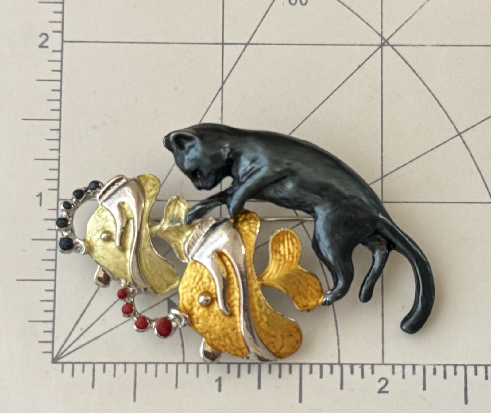 Cat / Fish Brooch /Pendant Enamel On Metal