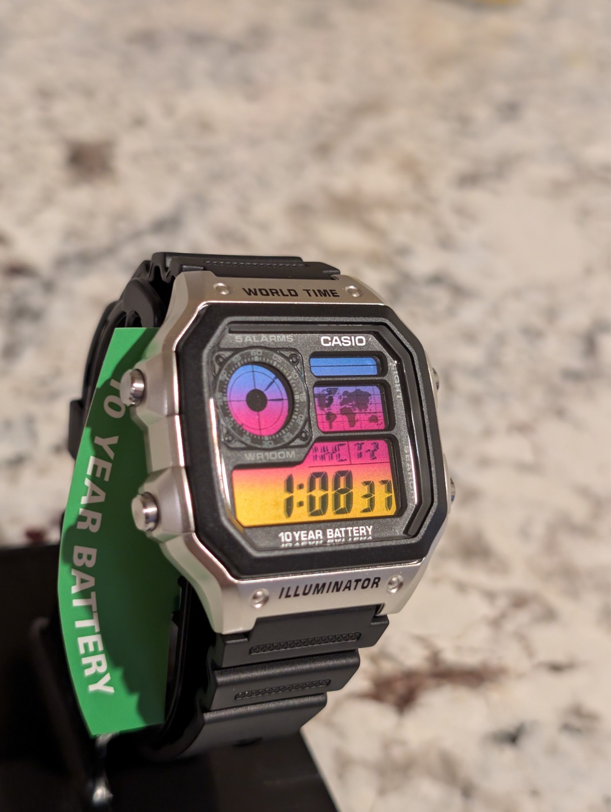 CASIO AE-1200 WHD Silver/Black Vice City Sunset Mod Casio Royale World Gradient