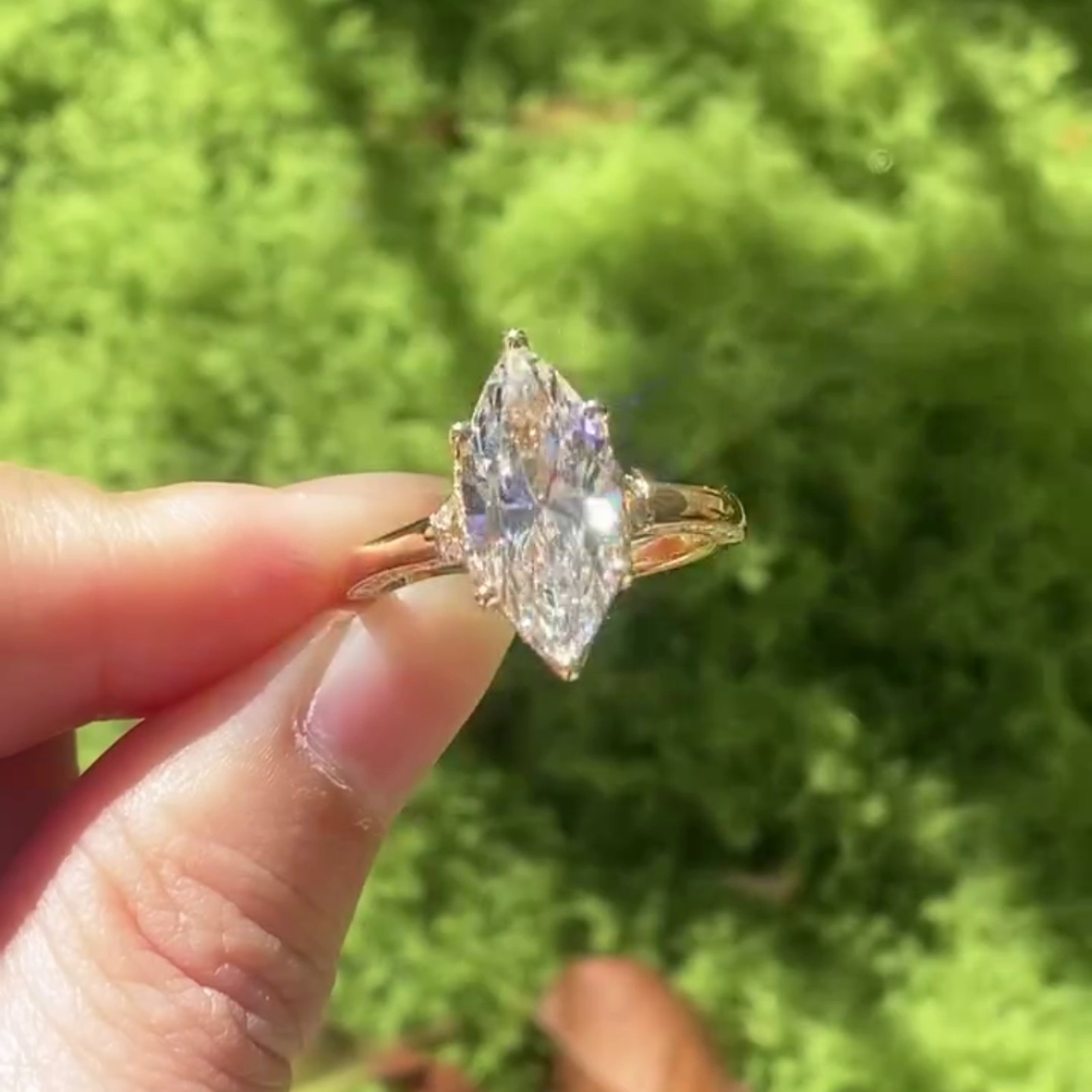 3.50CT Marquise Pave Moissanite Wedding Halo Ring 6 Prong 14K Yellow Gold Plated