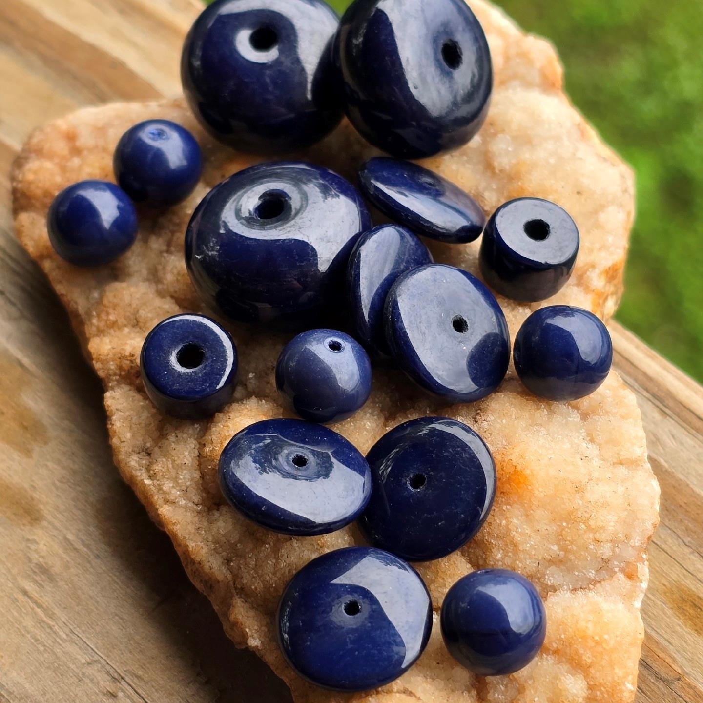 Classic Dark Navy Blue Vintage Glass Bead Assorted Mixed Styles Shapes 16pc