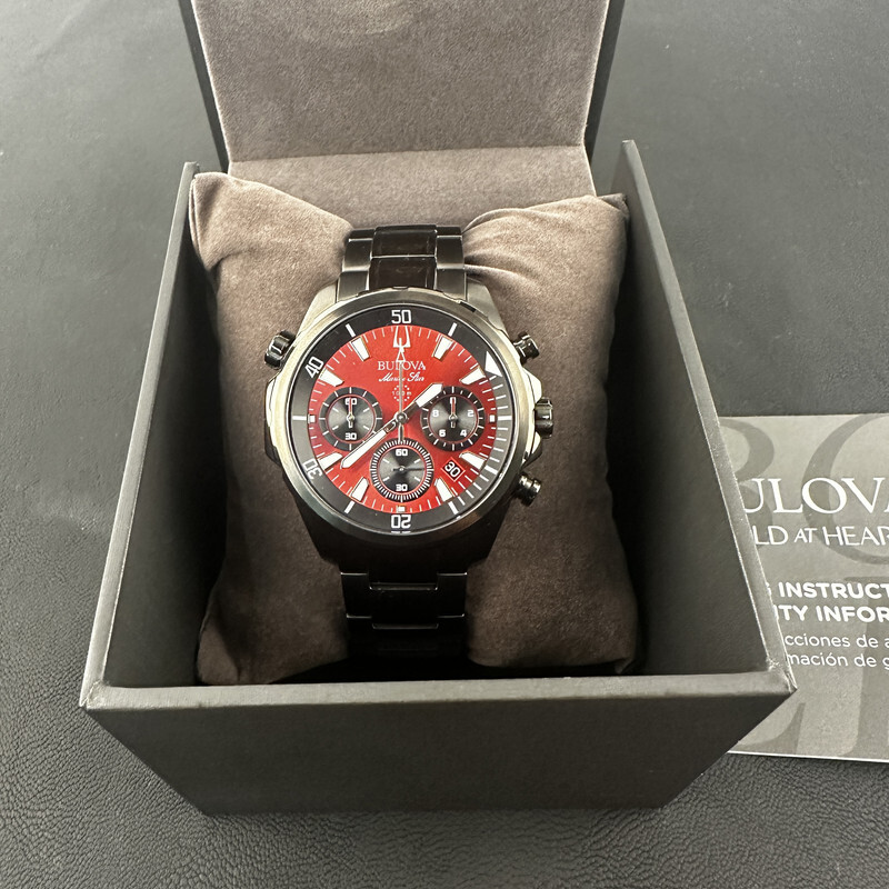 Bulova Marine Star/98B350 Chronograph Red Dial 6S20/Swiss Quartz Watch 43MM