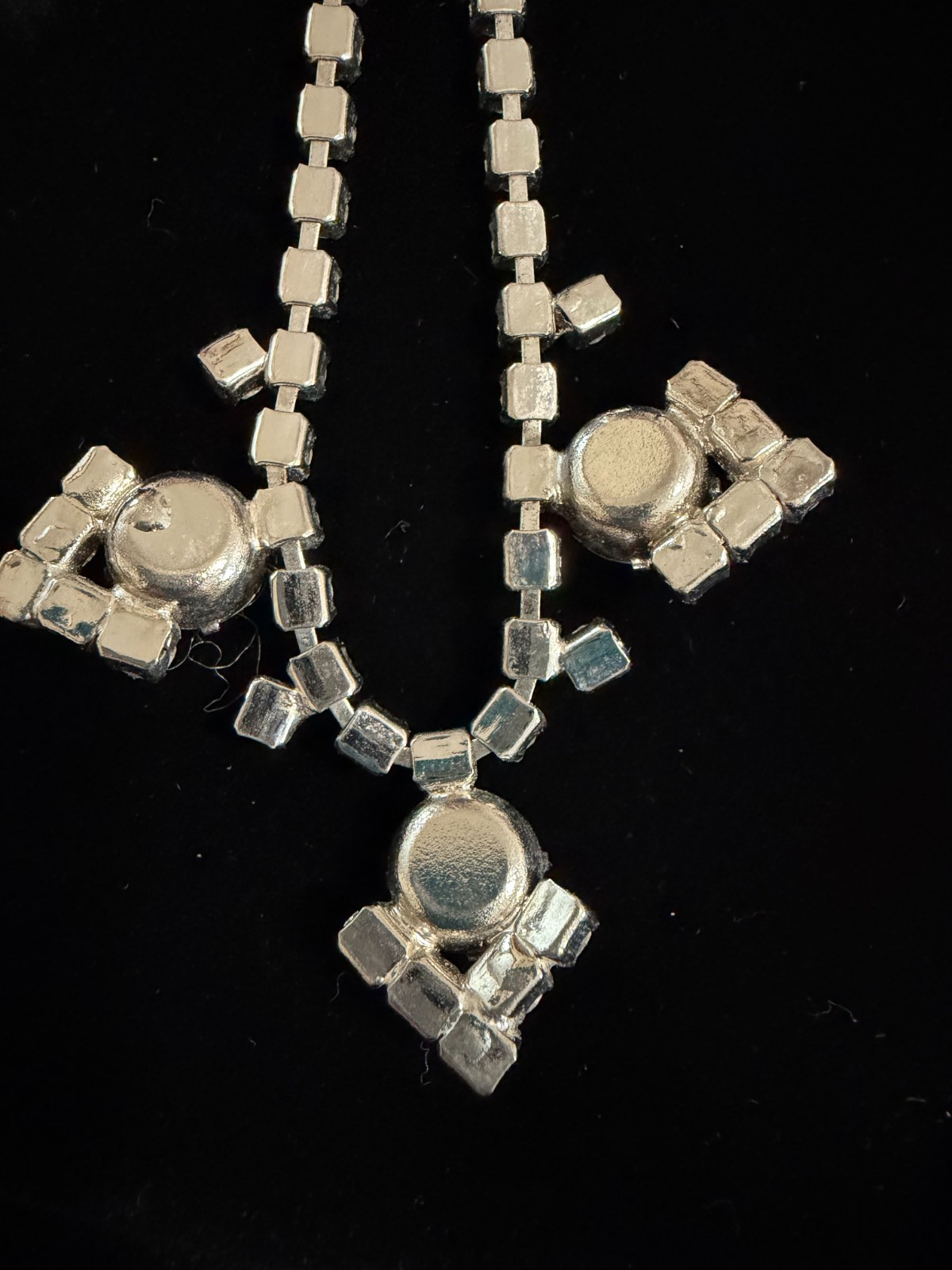 Vintage 50s Rhinestone Statement Choker Necklace Mid-Century Rhodium Plated Prom