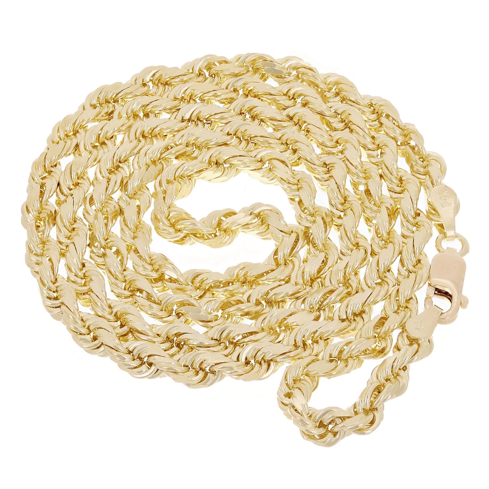 14K Yellow Gold, 4mm Rope Chain – Diamond Cut, 16″-24″