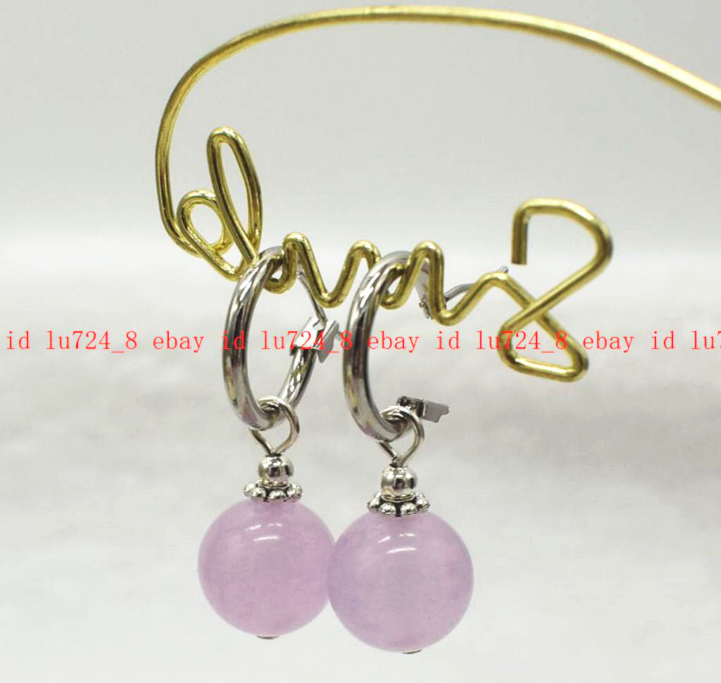 Genuine 8/10/12mm Light Purple Jade Round Gemstone Beads Leveback Earrings
