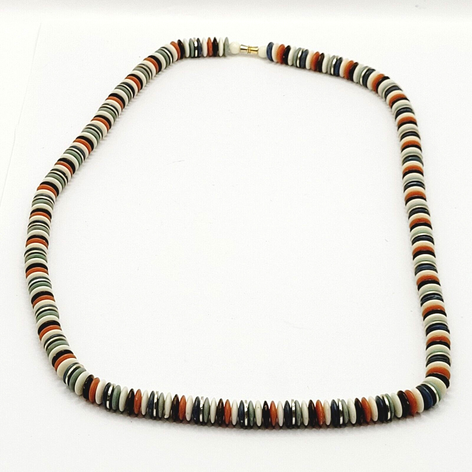Button and Thread Like Bead Colorful Disc Heishi Style Vintage Necklace 25 In