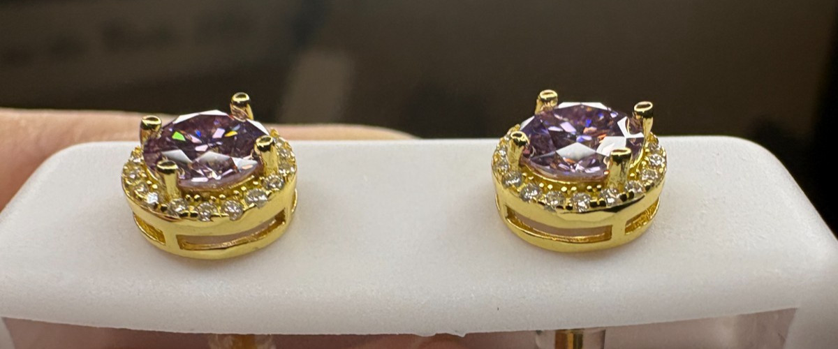 VVSD Lavender Moissanite Round Brilliant Halo Studs 1.22ctw 925 GRA Certified