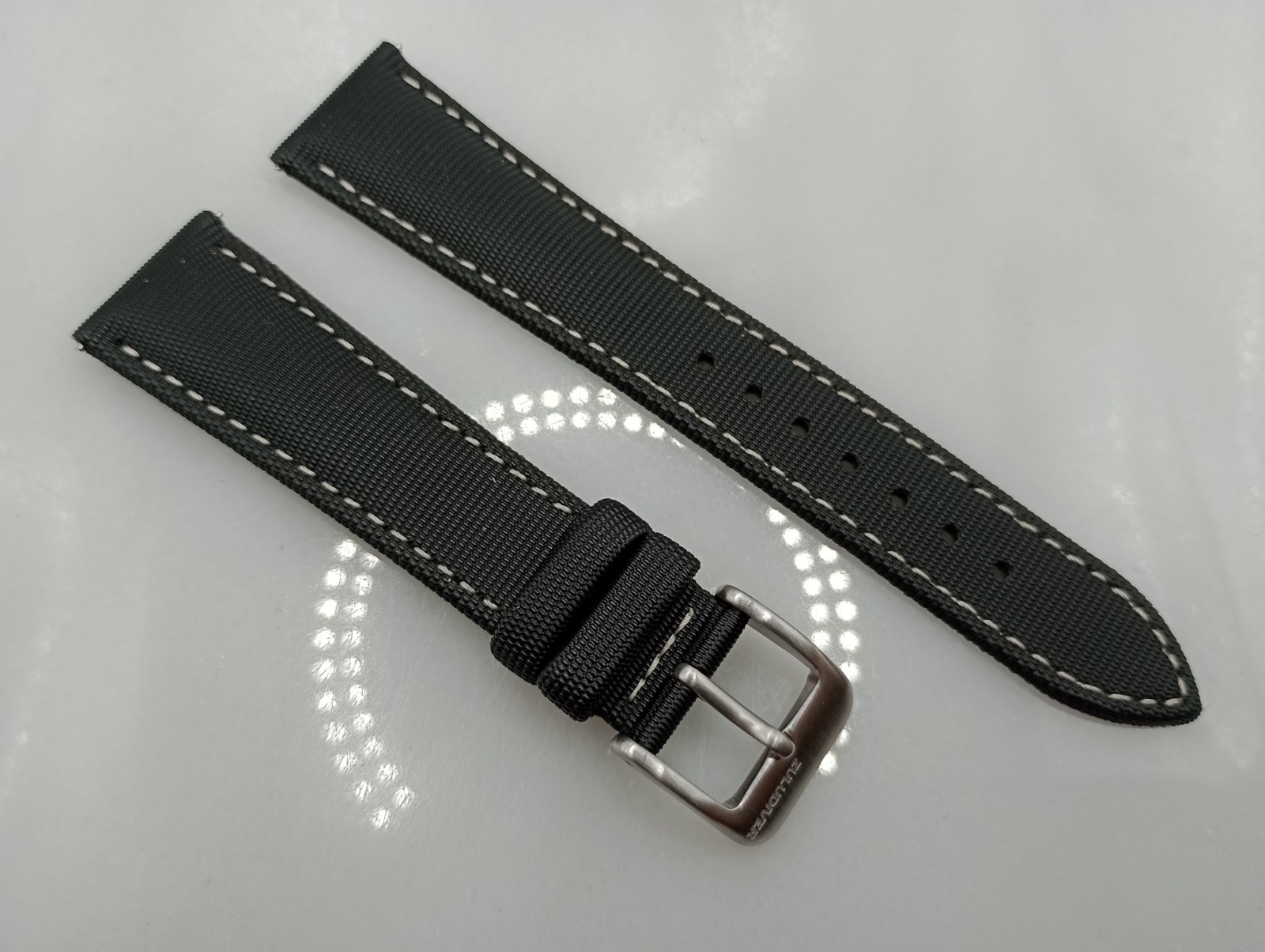 New Zuludiver 20mm Padded Black Beige Sailcloth Quick Release Watch Strap 6B146