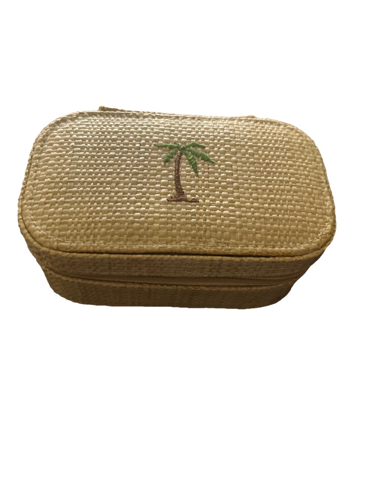 Jewelry Travel Case Box BAMBOO TYPE ZIPPER Tropical Palm Tree Small Bag Vintage