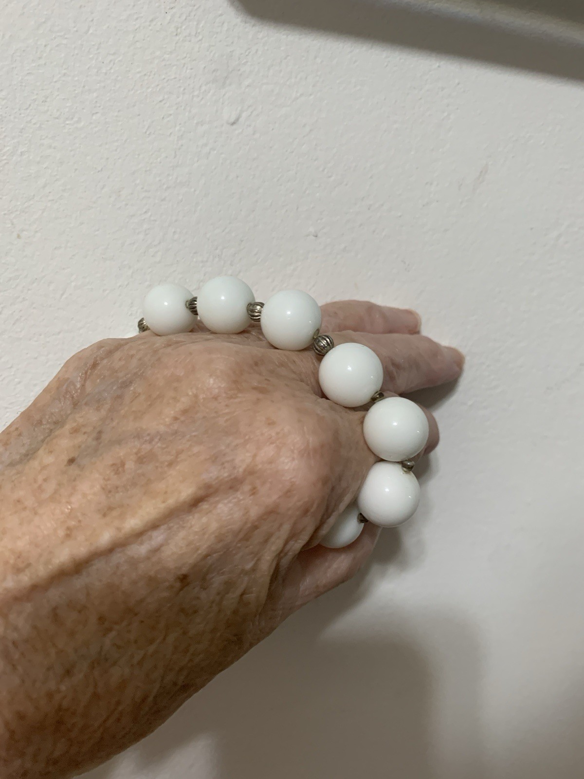 Vintage Milk Glass Stretch Bracelet with A Smooth Glossy Texture ball Design 7”