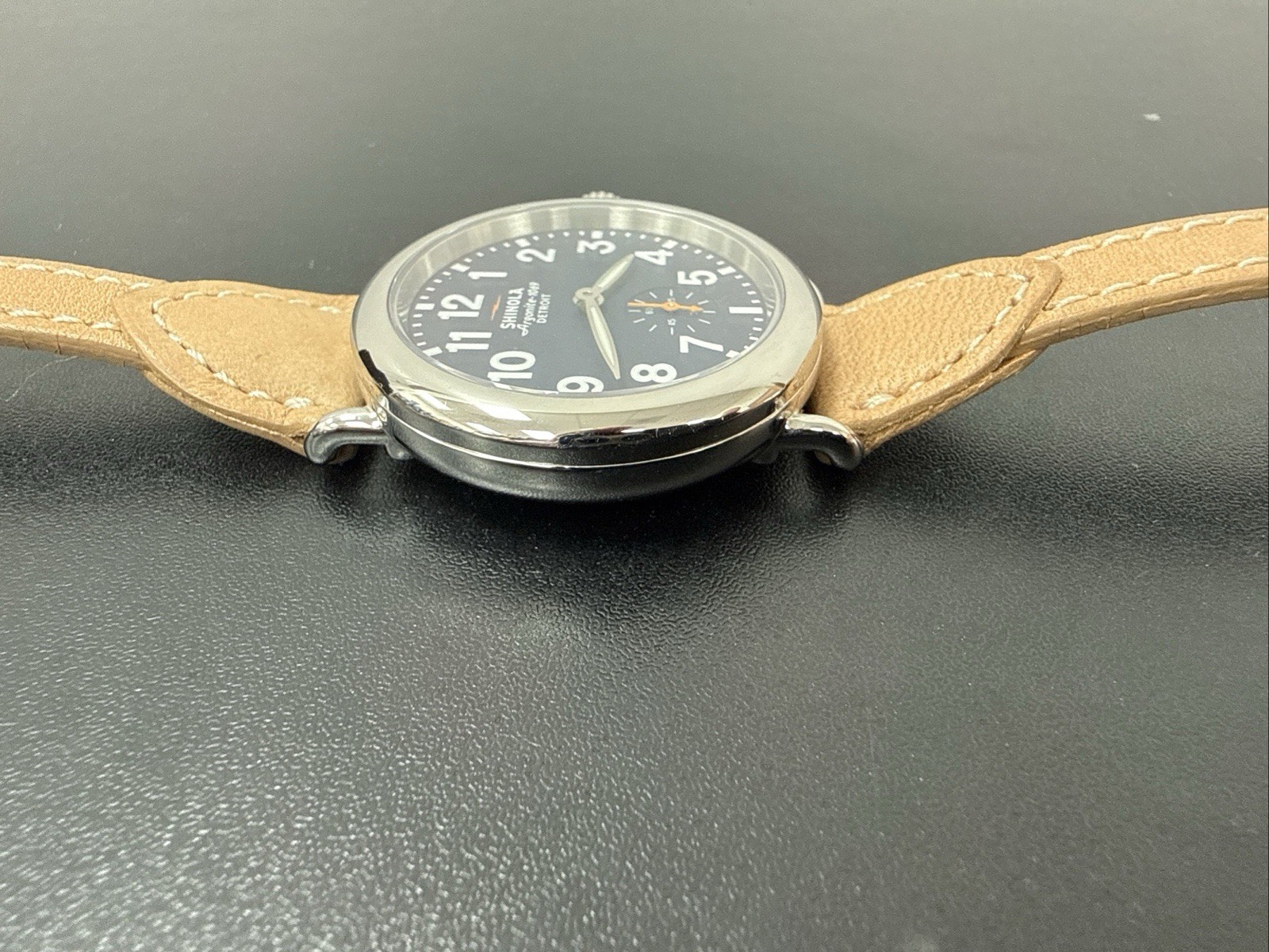 Shinola Argonite 1069 Detroit Quartz Black Dial Beige Canvas Strap NEEDS BATTERY