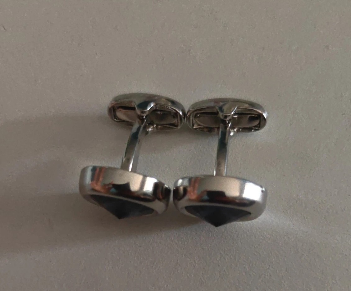 Mens Cufflinks Elegant Style Cuff Link Super Shiny Navy Blue Crystal Circular