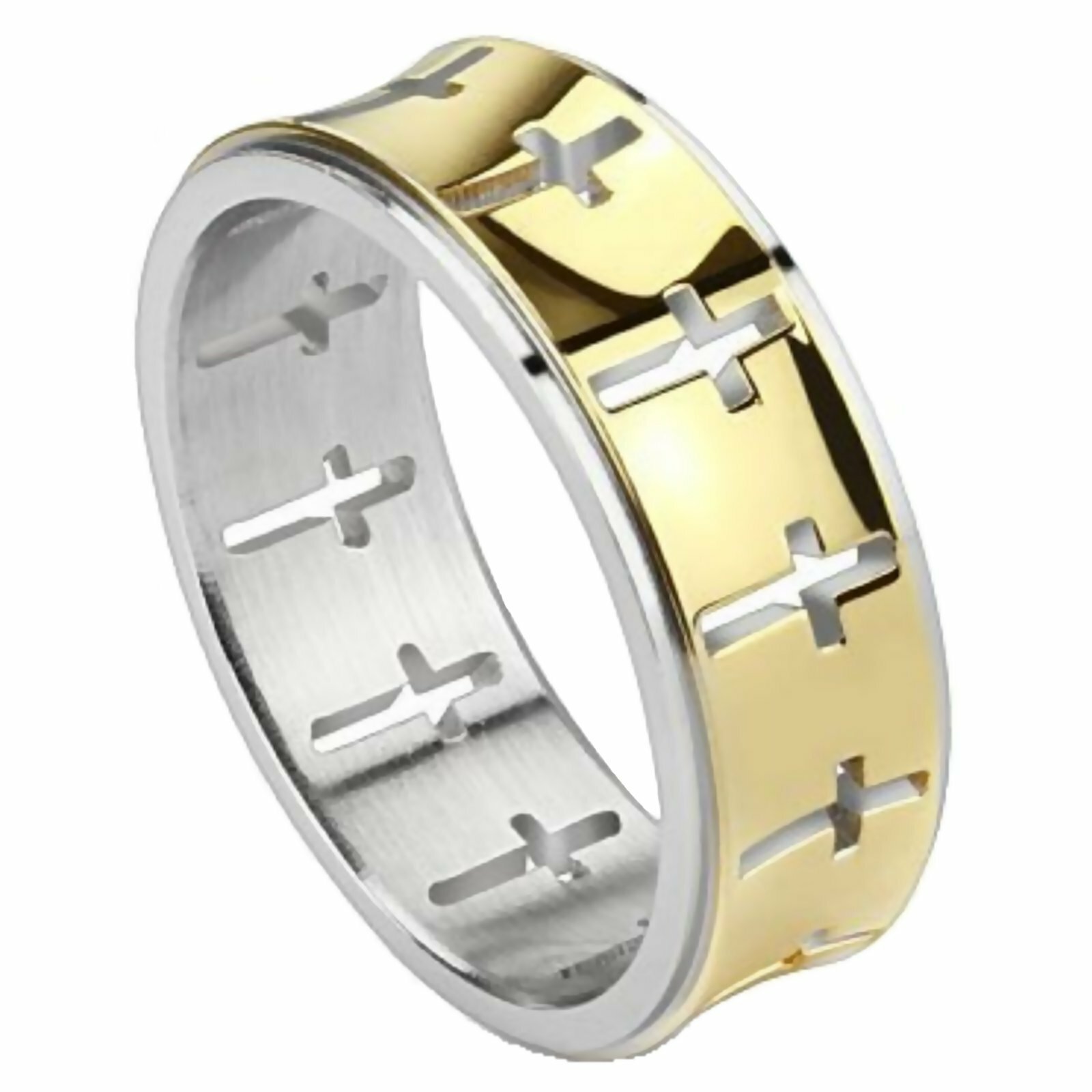 Gold Christian Cross Ring Stainless Steel Promise Band 7mm Sizes 9-13 Religious