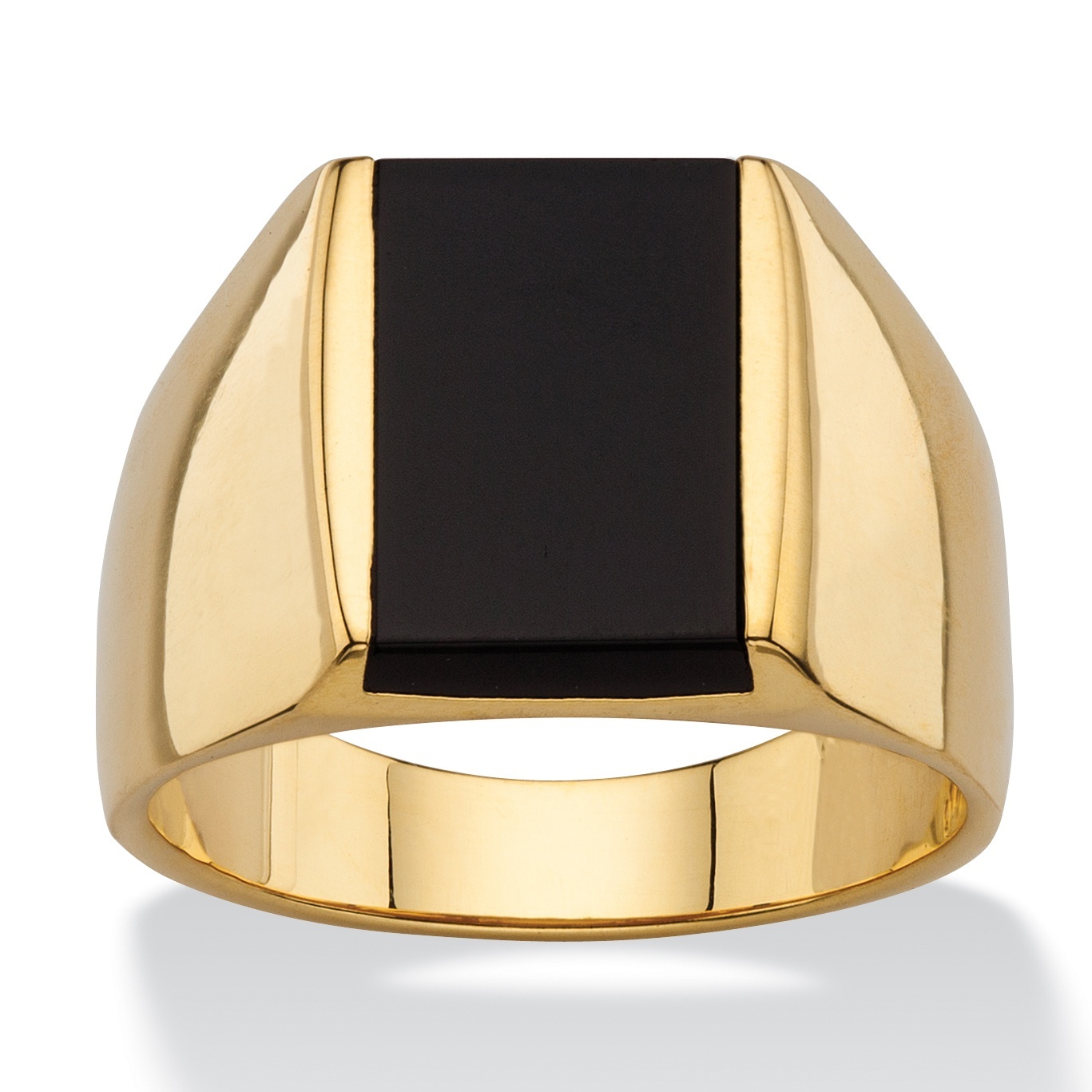 14K GOLD EMERALD CUT BLACK ONYX MENS GOLD PLATED RING 8 9 10 11 12 13 14 15 16