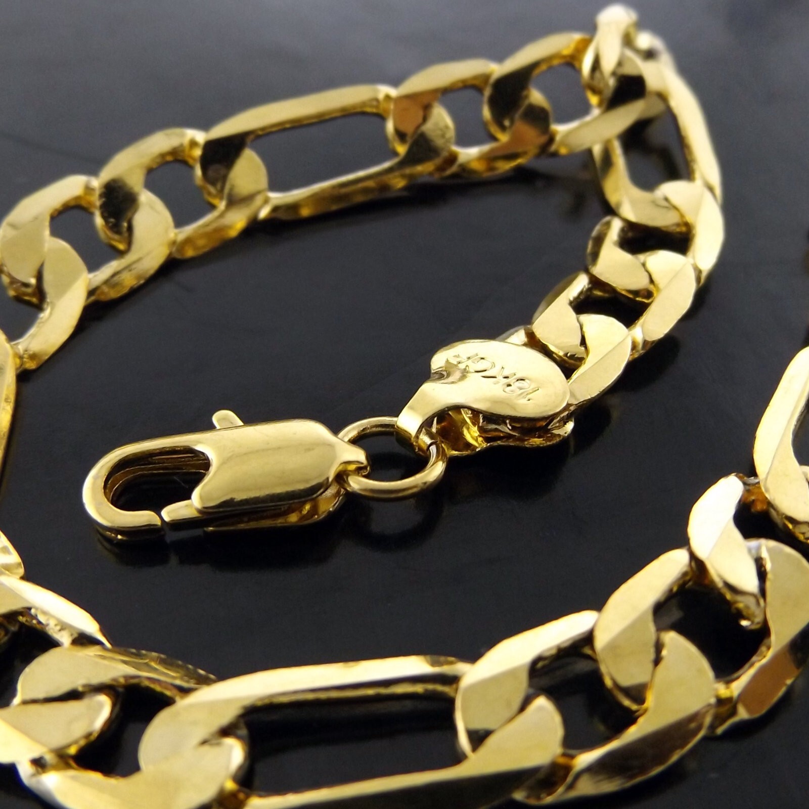 Bracelet 18Kt Yellow Gold Filled Figaro 3+1 Link Men’s 7mm Wide 23cm Bangle