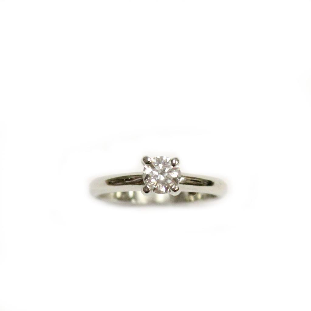 Diamond Ring 0.36ct H SI2 set in 19K white gold + 19K plain band Size-3.5
