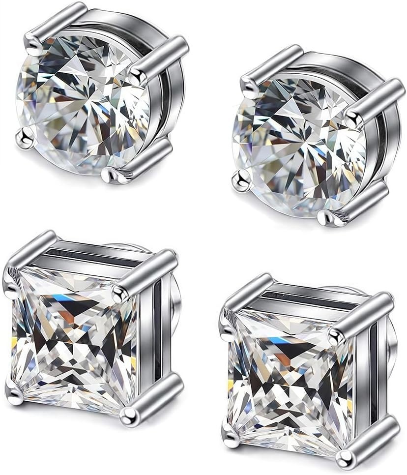 2 Pairs 7mm Magnetic Stud Earrings for Men & Women – Hypoallergenic CZ Clip-ons