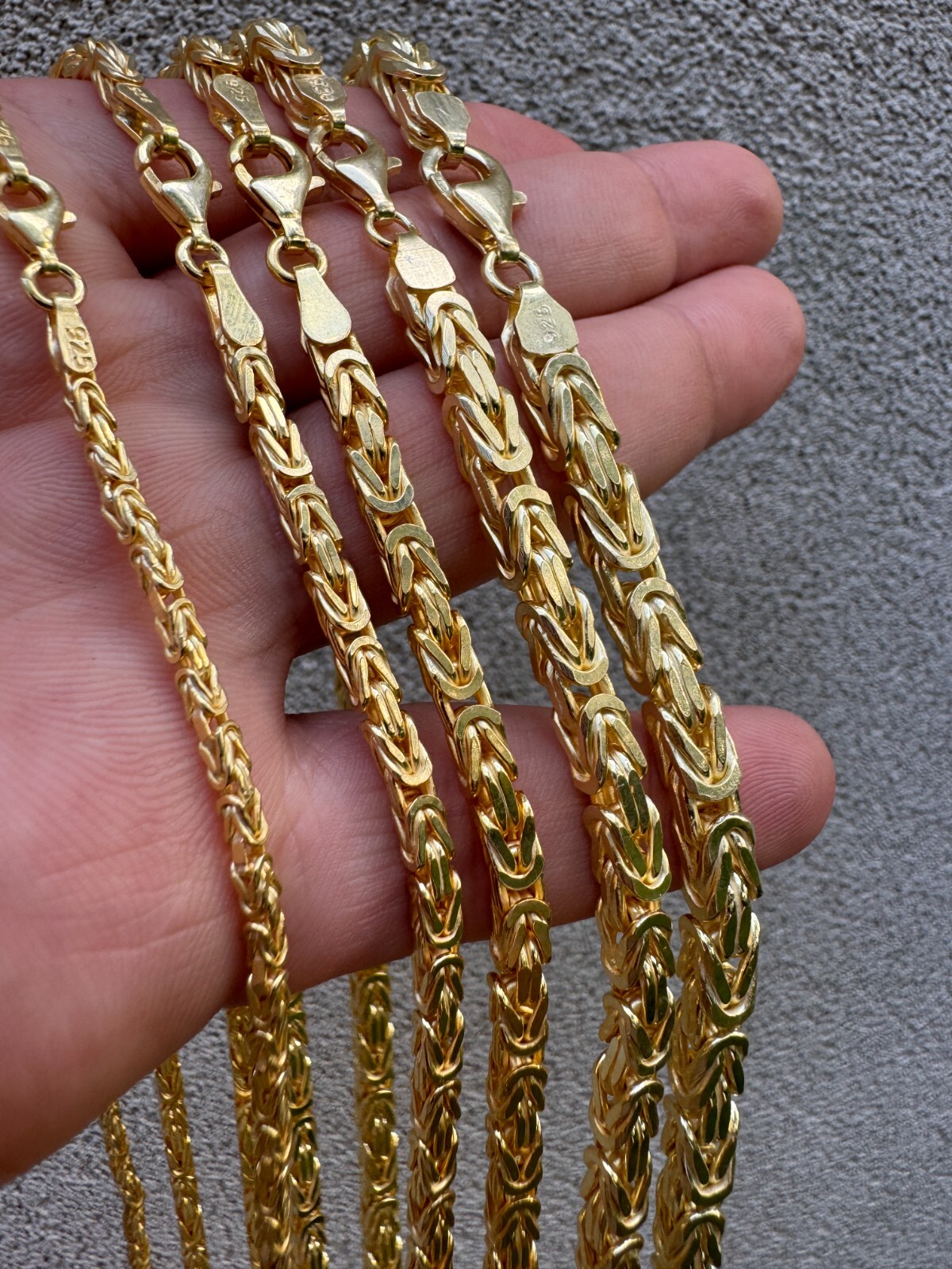 14k Gold Plated 925 Sterling Silver Byzantine Chain Mens Necklace 2.5-5mm 18-30″