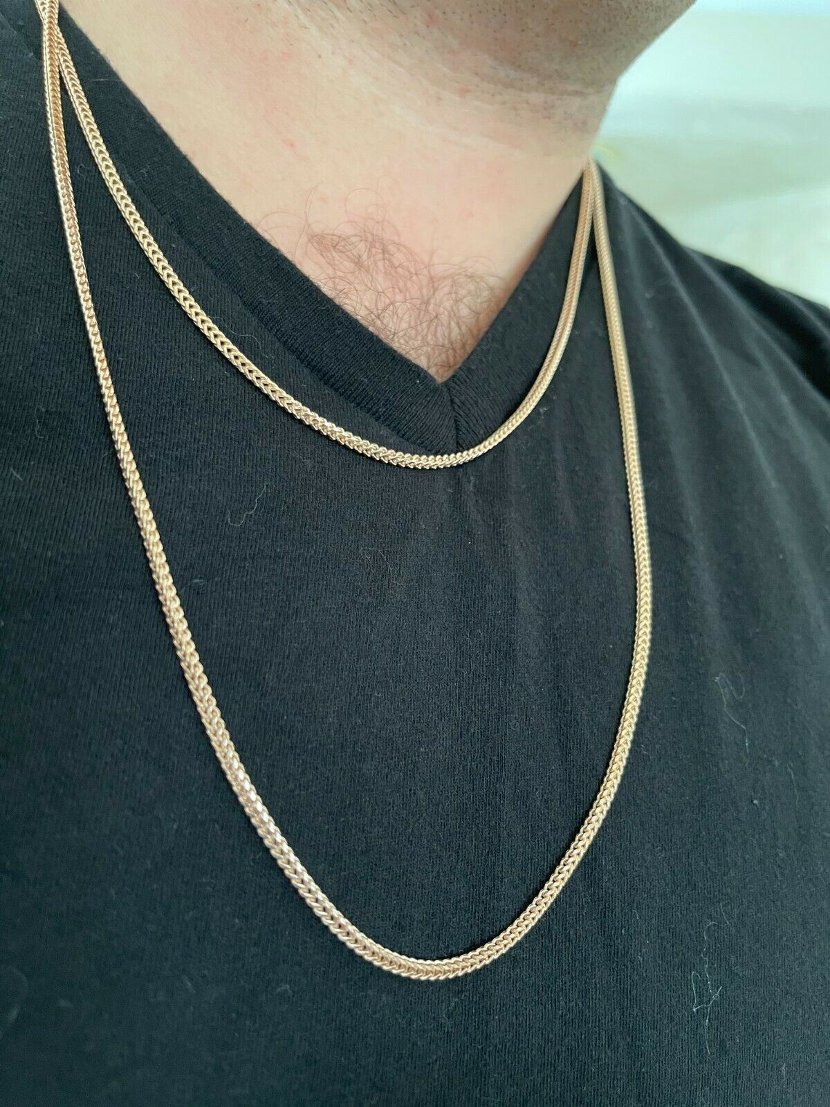 Franco Chain Real 14K Rose Gold Plated Solid 925 Sterling Silver 2mm Necklace
