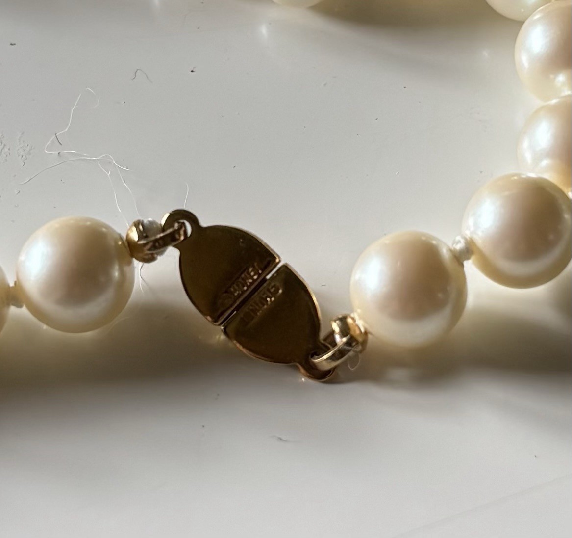 Vintage Monet 52” Faux Pearl Necklace Extra Long Cream Pearls Gold Tone Clasp
