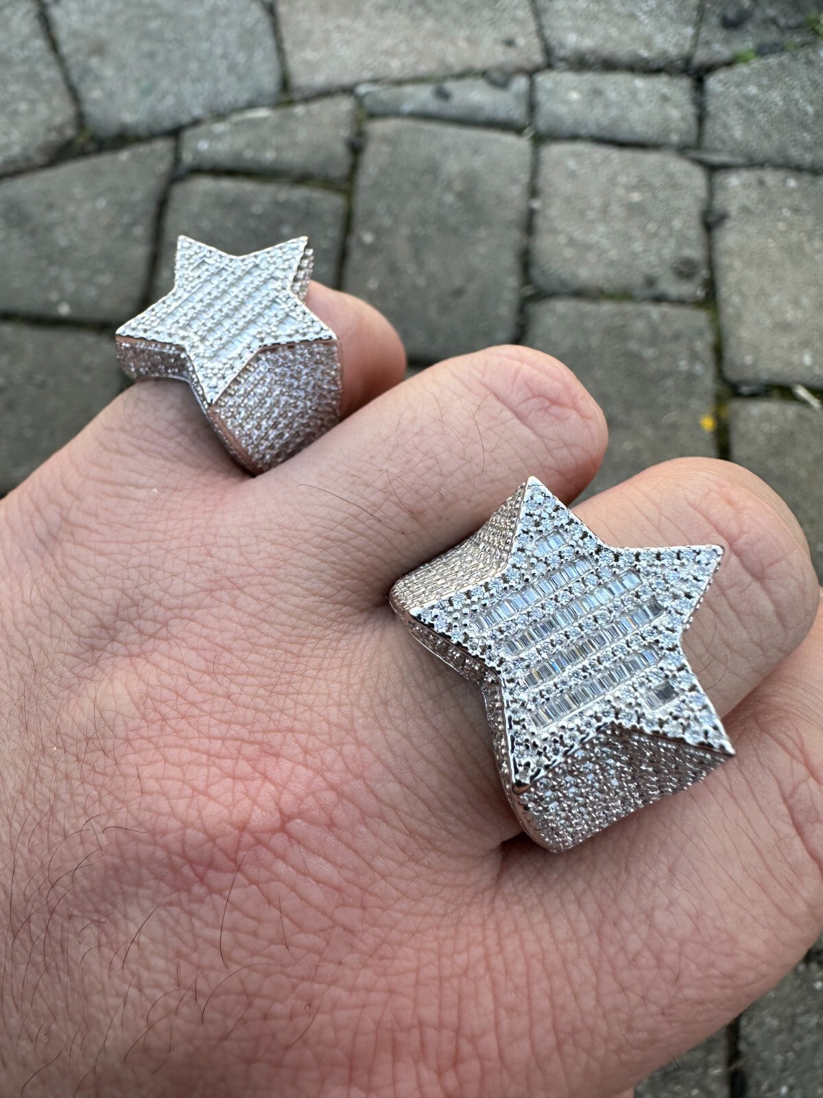 MOISSANITE Real 925 Silver Iced Baguette Star Shape Ring Passes Tester Hip Hop